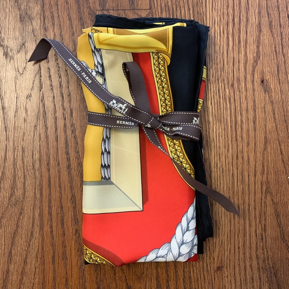 Vintage RARE Hermes Navy Red Silk Scarf Horses - Picture 6 of 6